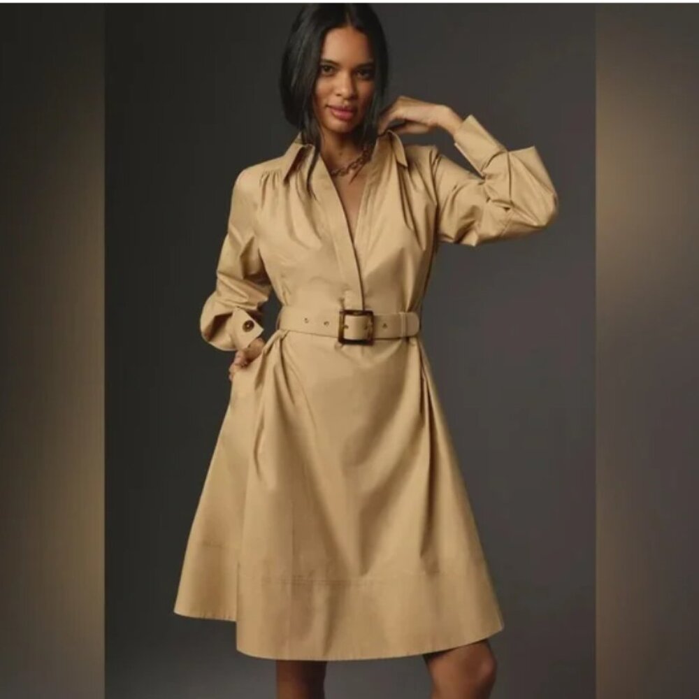 Anthropologie Mare Mare Long-Sleeve Collared Zip-Front Midi Dress